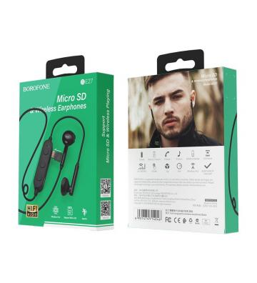 ÉCOUTEURS BLUETOOTH SANS FIL BOROFONE BE27 AVEC LECTEUR MICRO SD / NOIR 