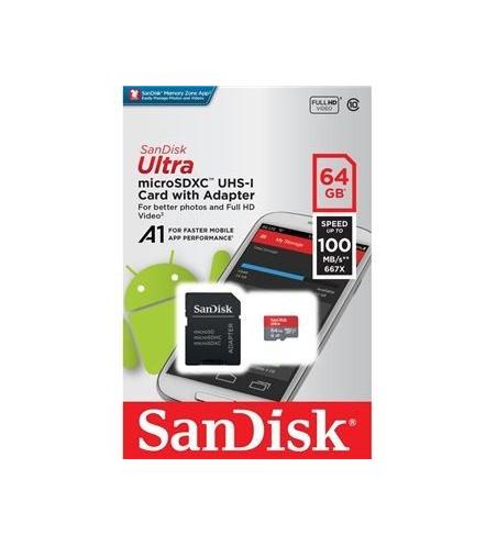 Carte Mémoire SanDisk Ultra MicroSDXC UHS-I 64 Go avec Adaptateur microSD, microSDHC et microSDXC 